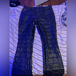 Black Stacked Leather Jeans